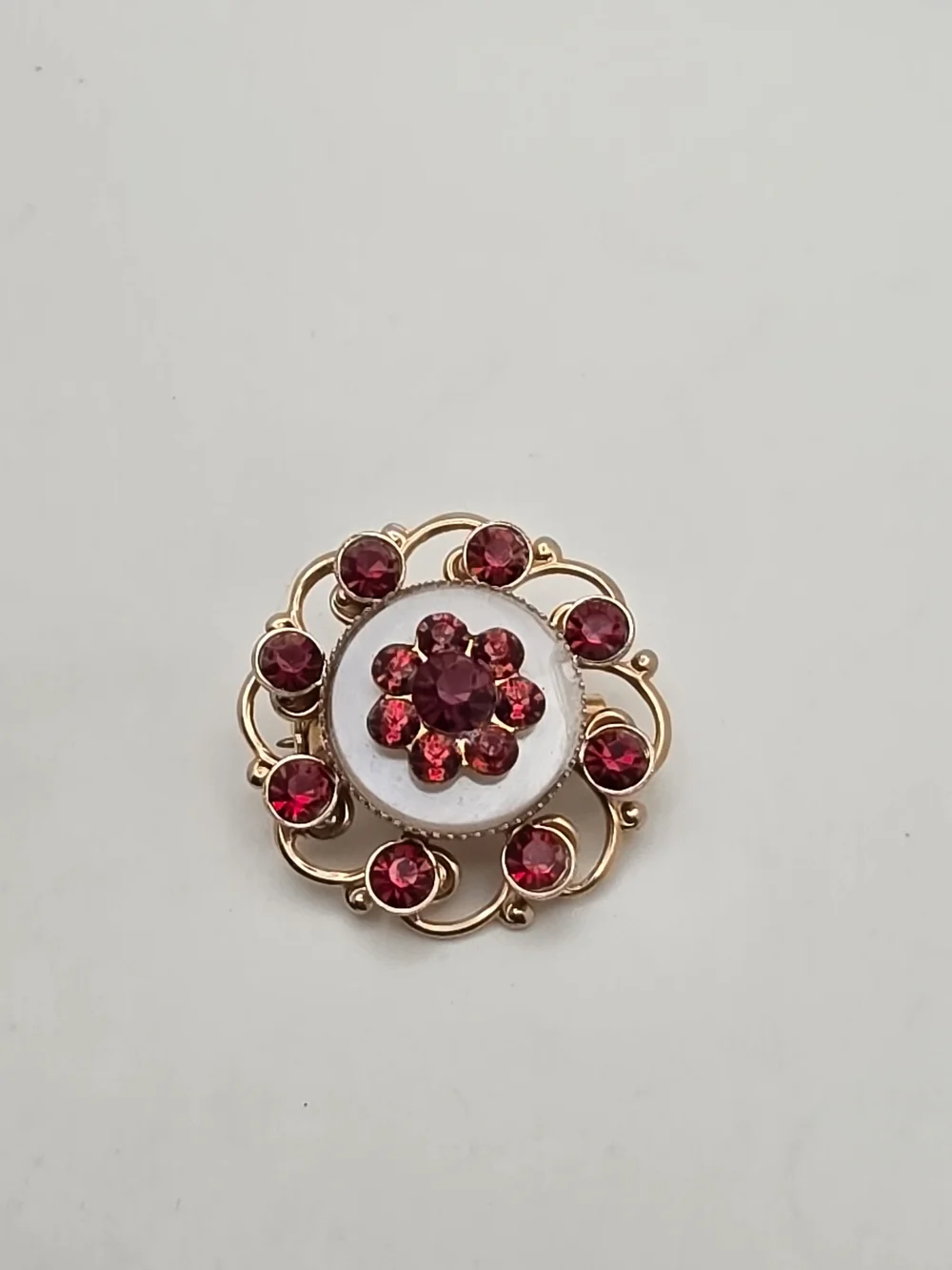 Gold-Tone White & Red Crystal Floral Brooch - Women Jewelry